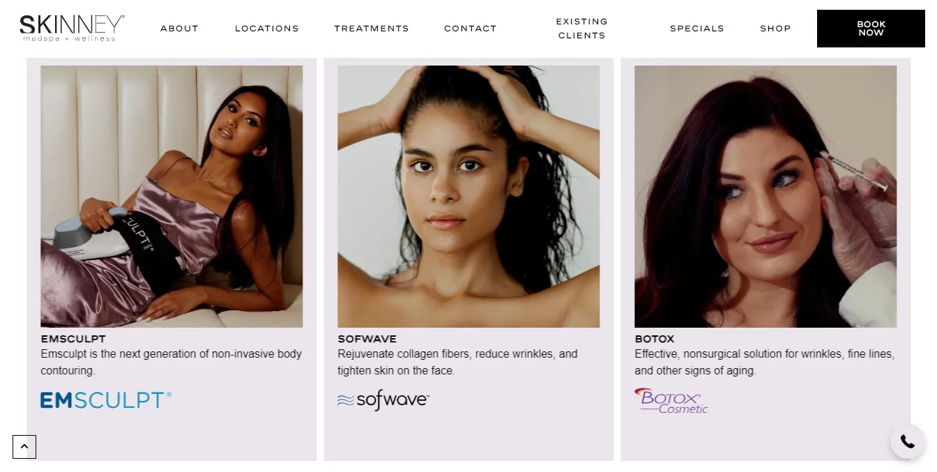 medspa clinic website screenshot portfolio for social media ads